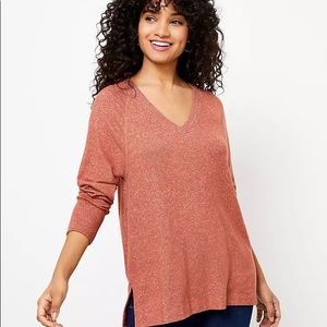 Rib Trim V-Neck Long Sleeve Tee